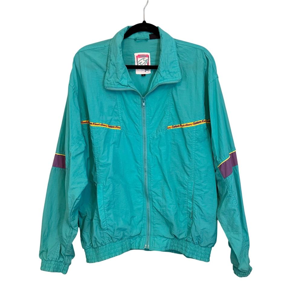 Vintage 90s Salem Fresh Gear Jacket Womens L Blue Windbreaker Bomber Full Zip